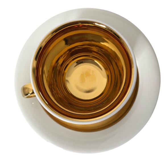 Vintage Arabia Finland Espresso Demitasse Cup Saucer White Gold Gilt Trim Set 2 - Picture 6 of 8